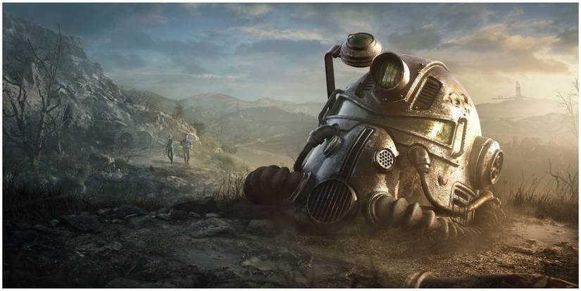 Power Armor helmet in wasteland.
