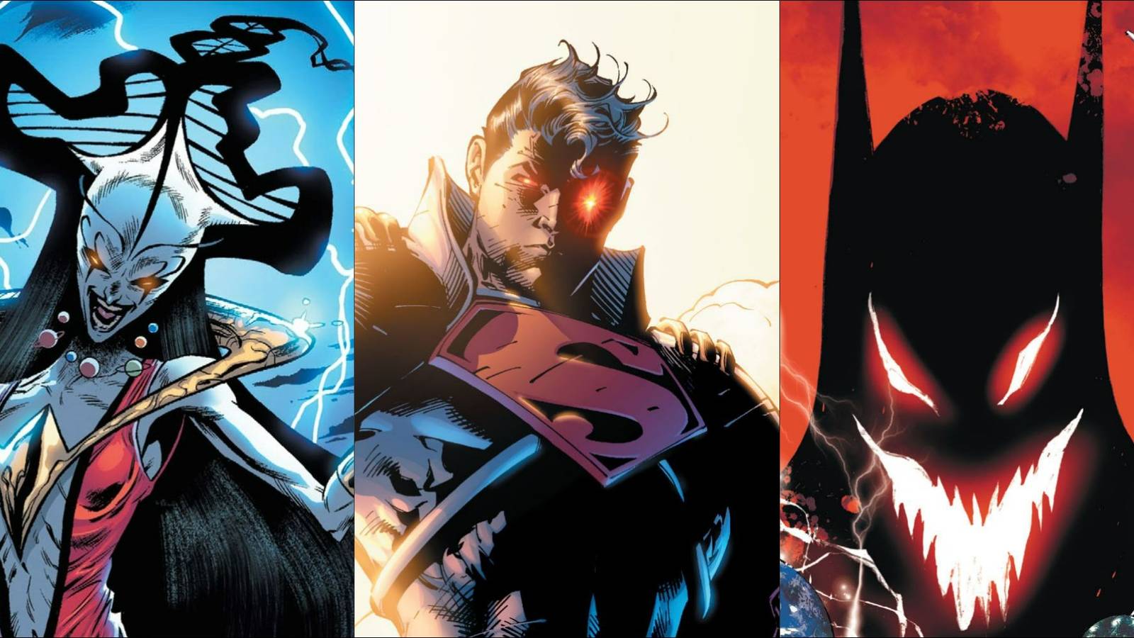 Perpetua, Superman Prime, and The Darkest Knight from DC Comics