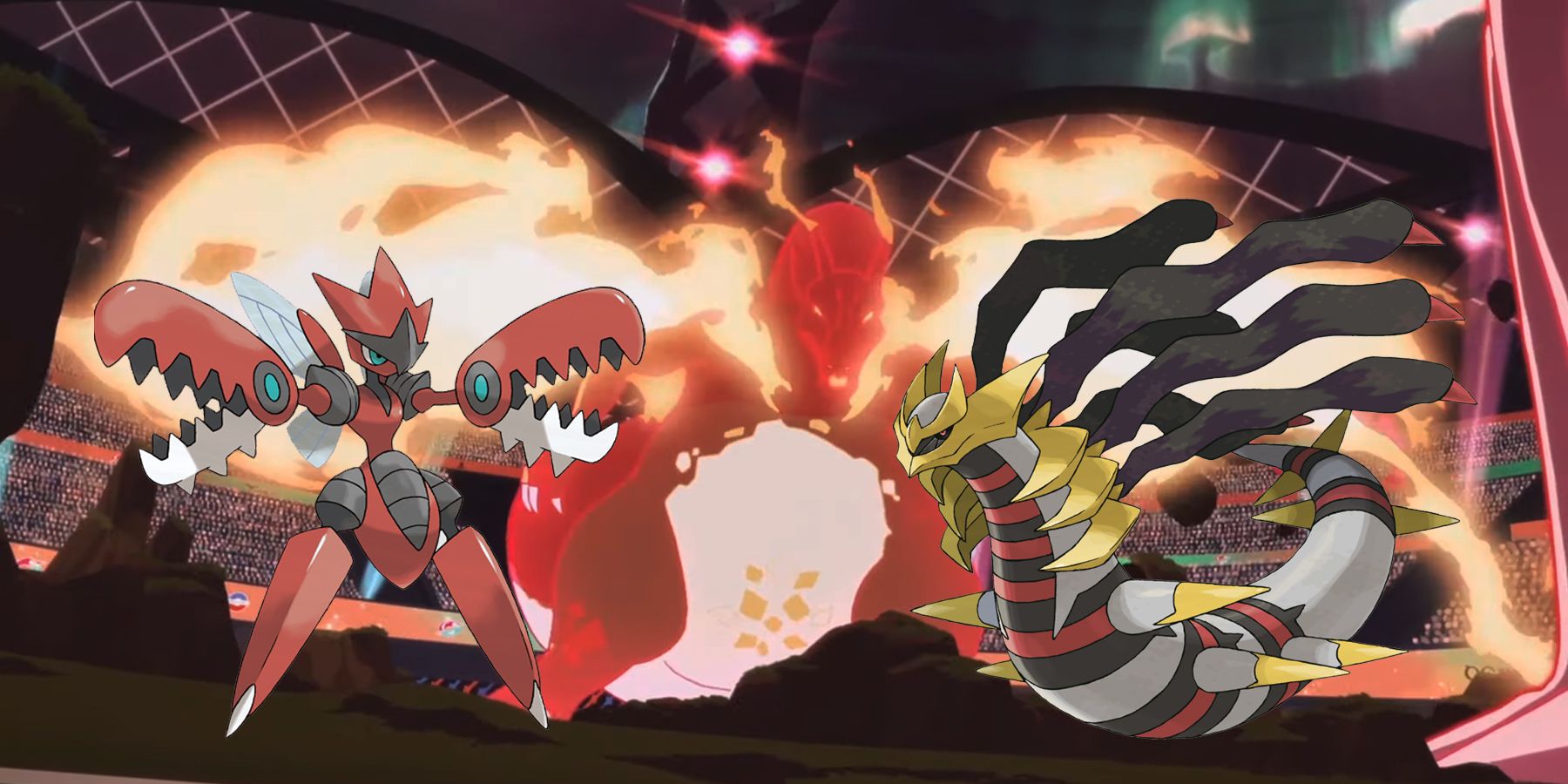 Mega Scizor, Gigantamax Charizard, and Origin Form Giratina from the Pokemon series