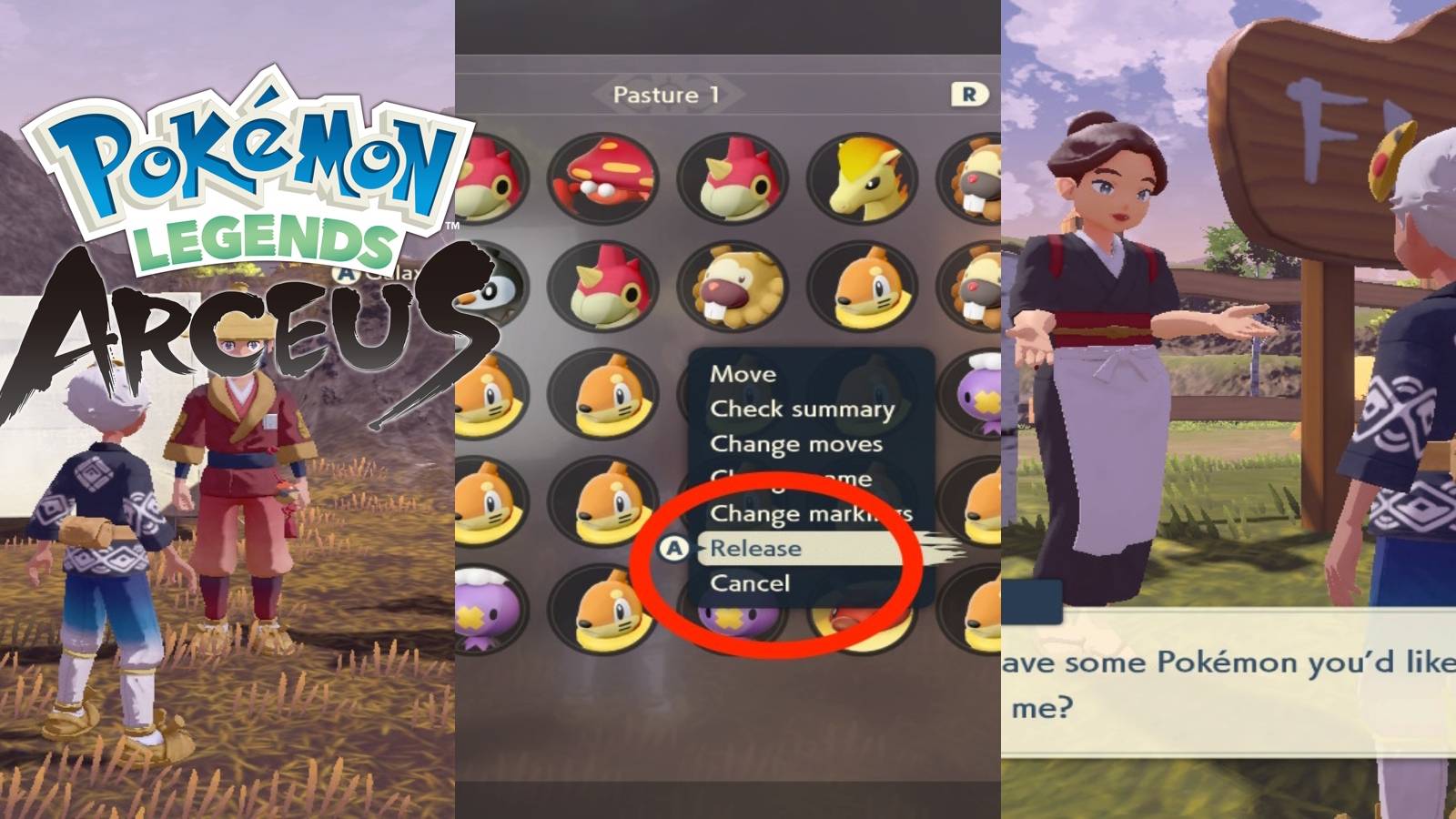 pokemon legends arceus how to release pokemon