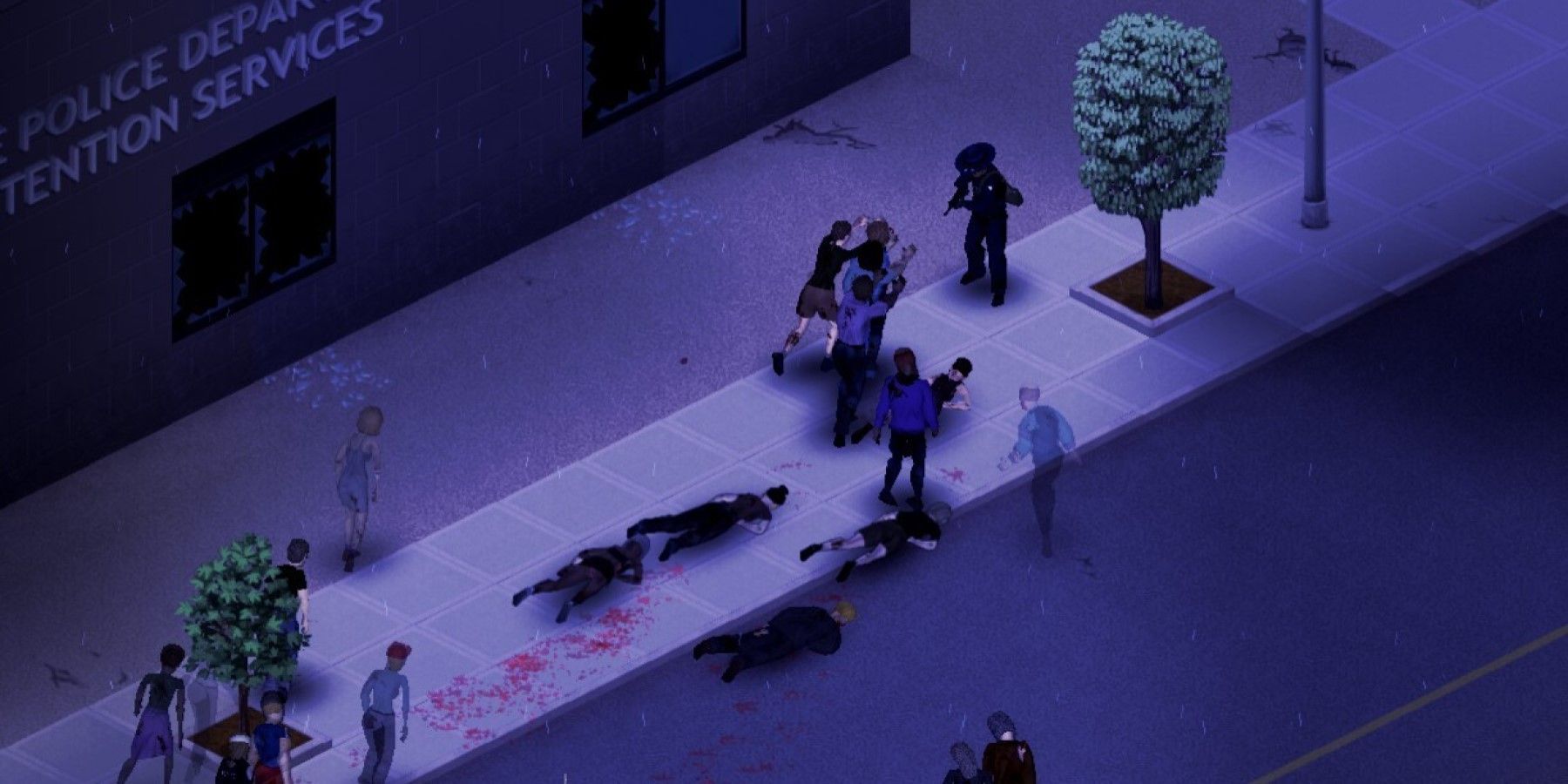 I wounded survivor defending themselves against zombies in Project Zomboid