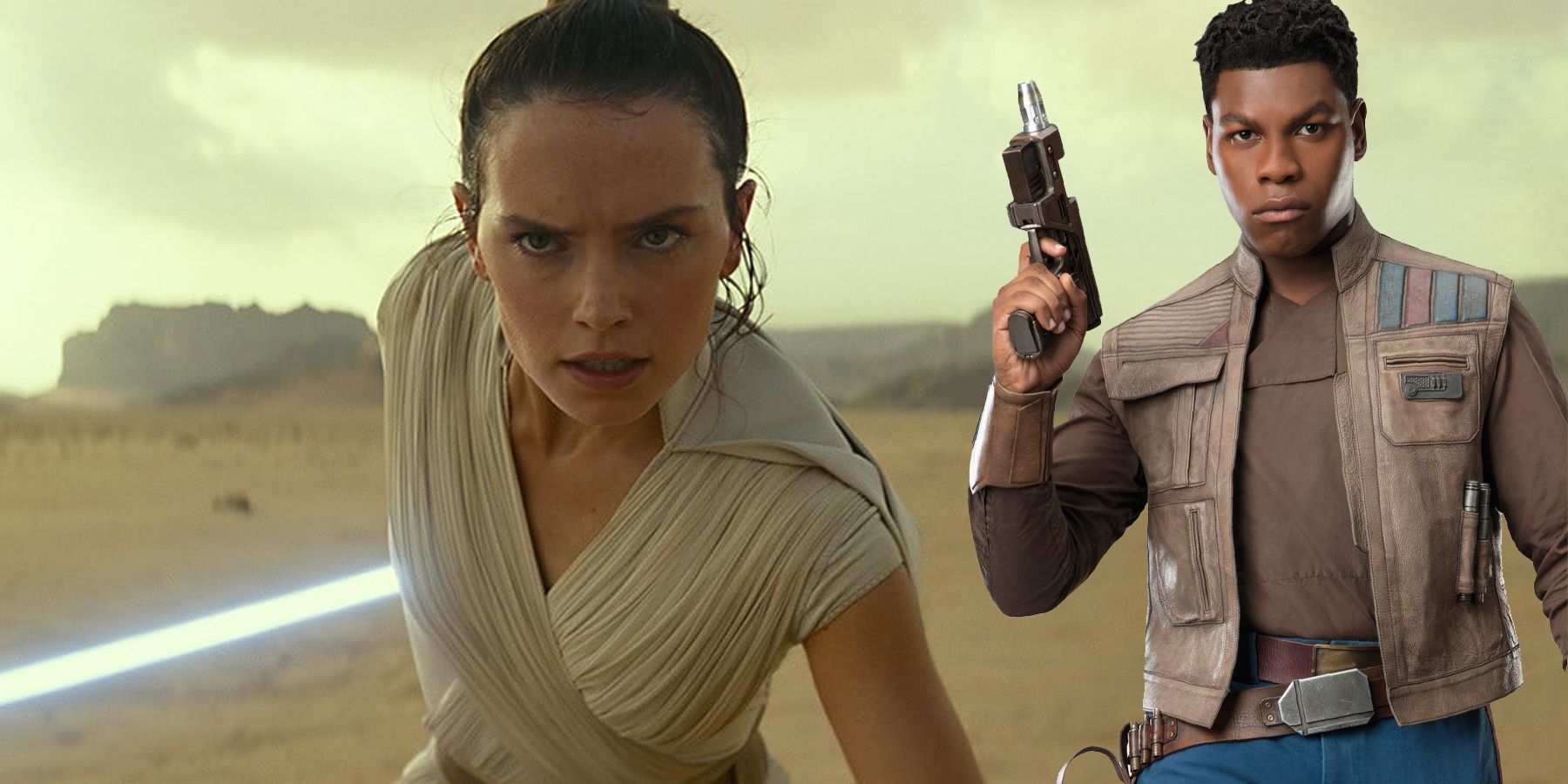 Rey and Finn from the Star Wars sequel trilogy.
