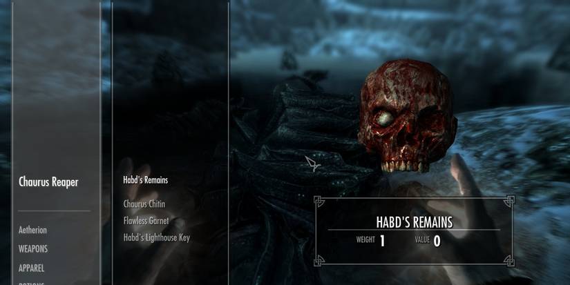 skyrim habd's remains in a chaurus reaper frostflow lighthouse quest