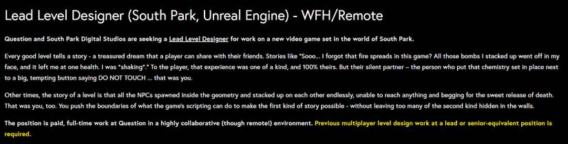 south park lead level designer