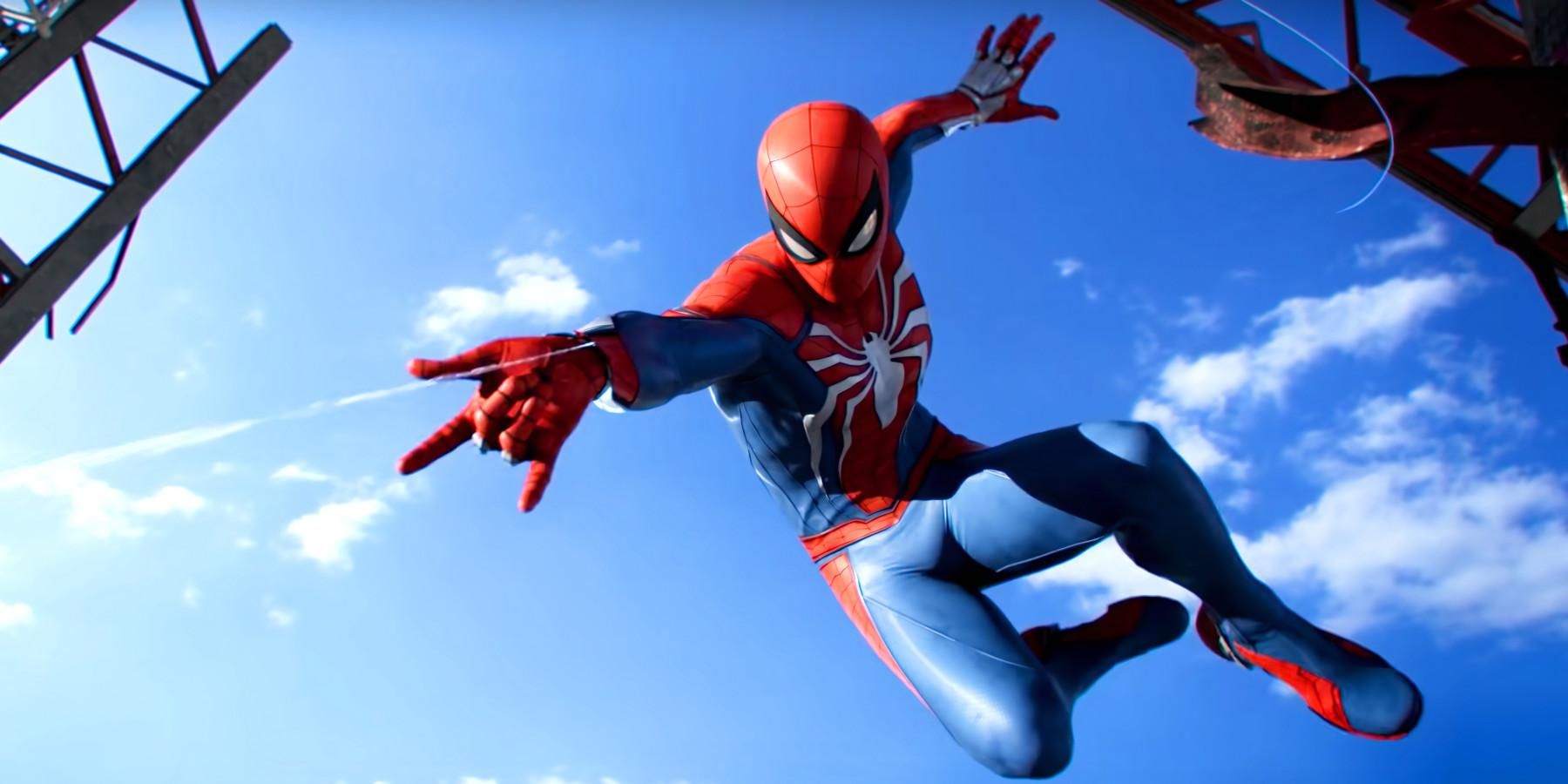 spider-man swinging in sky