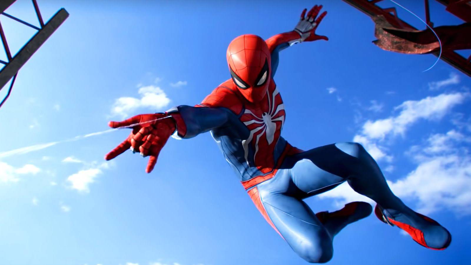 spider-man swinging in sky