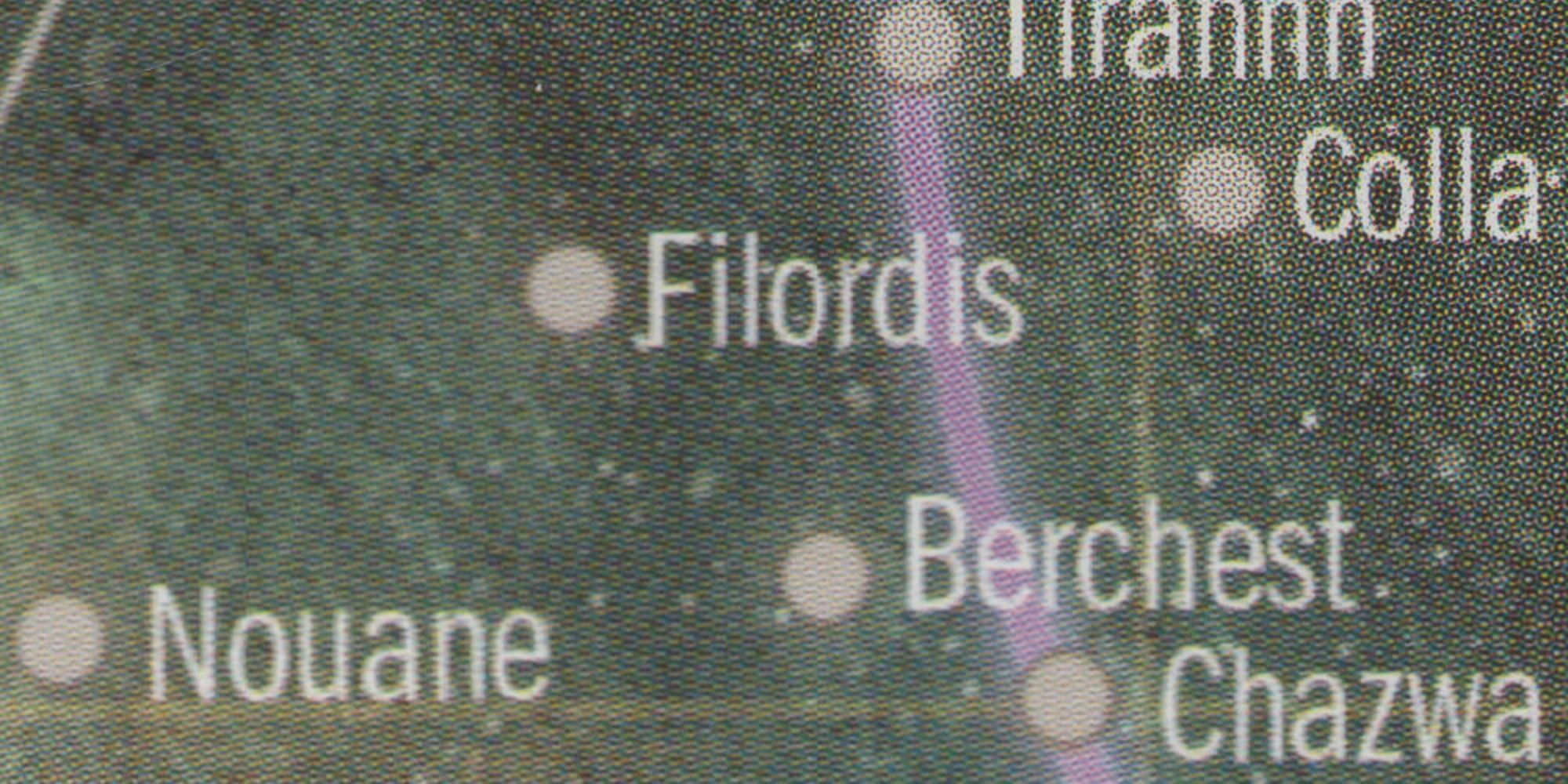 The planet Berchest's location on a star chart from Star Wars. 