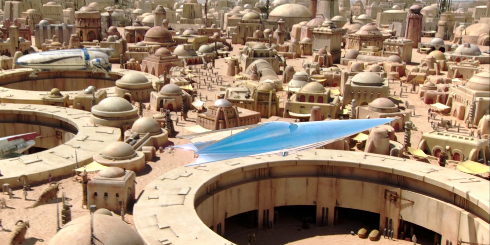An image of Mos Espa, a location in Star Wars. 