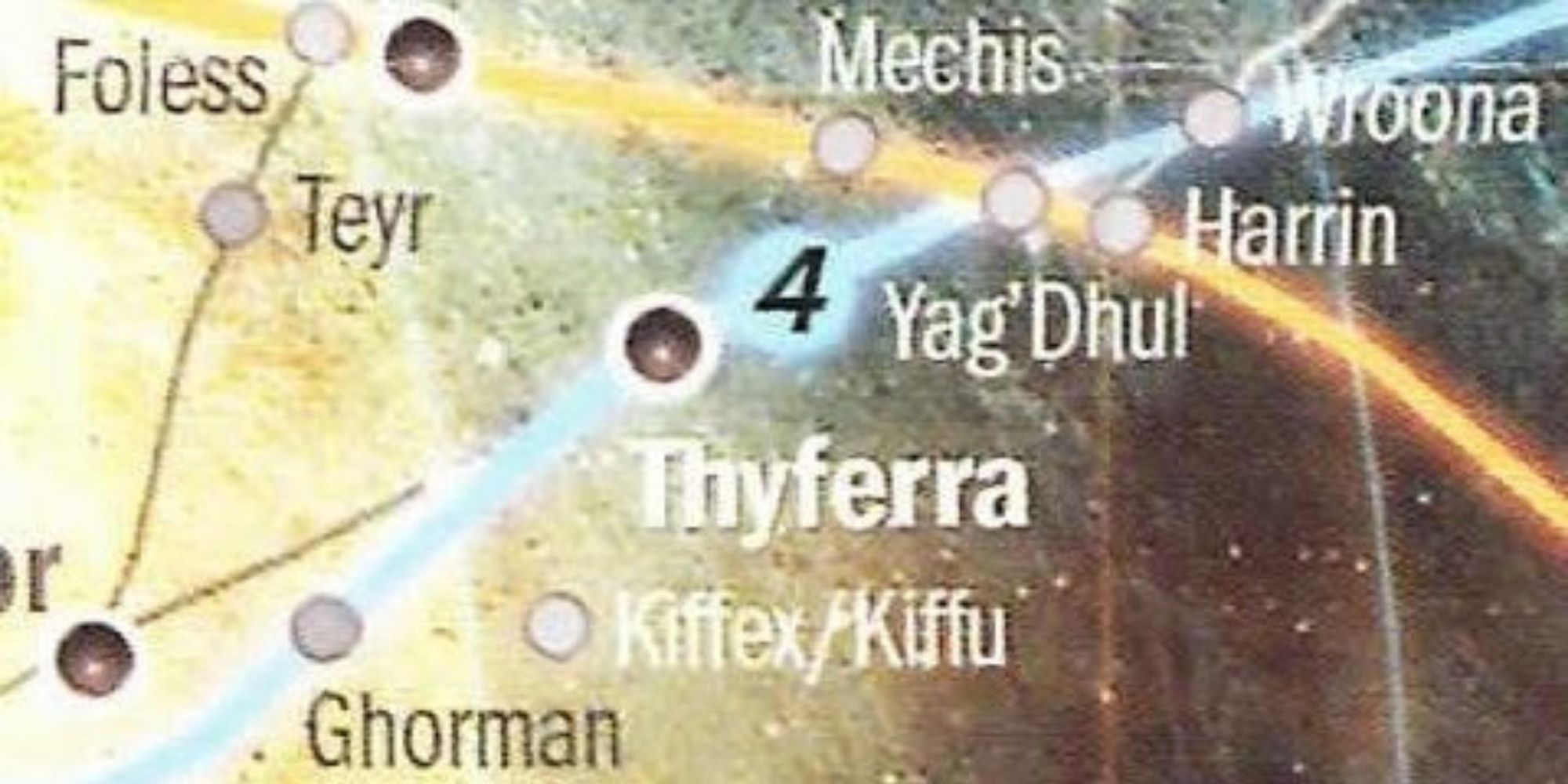 The planet Thyferra's location on a star chart from Star Wars. 