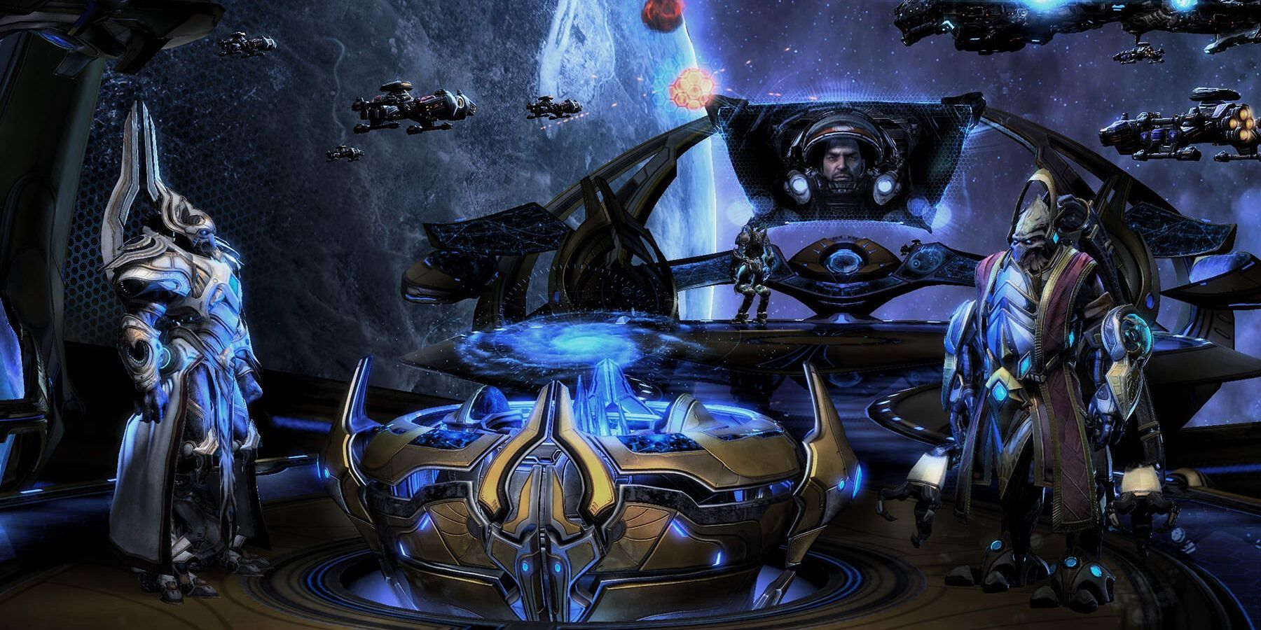 Starcraft 2's Protoss leaders discuss their next move in-game.