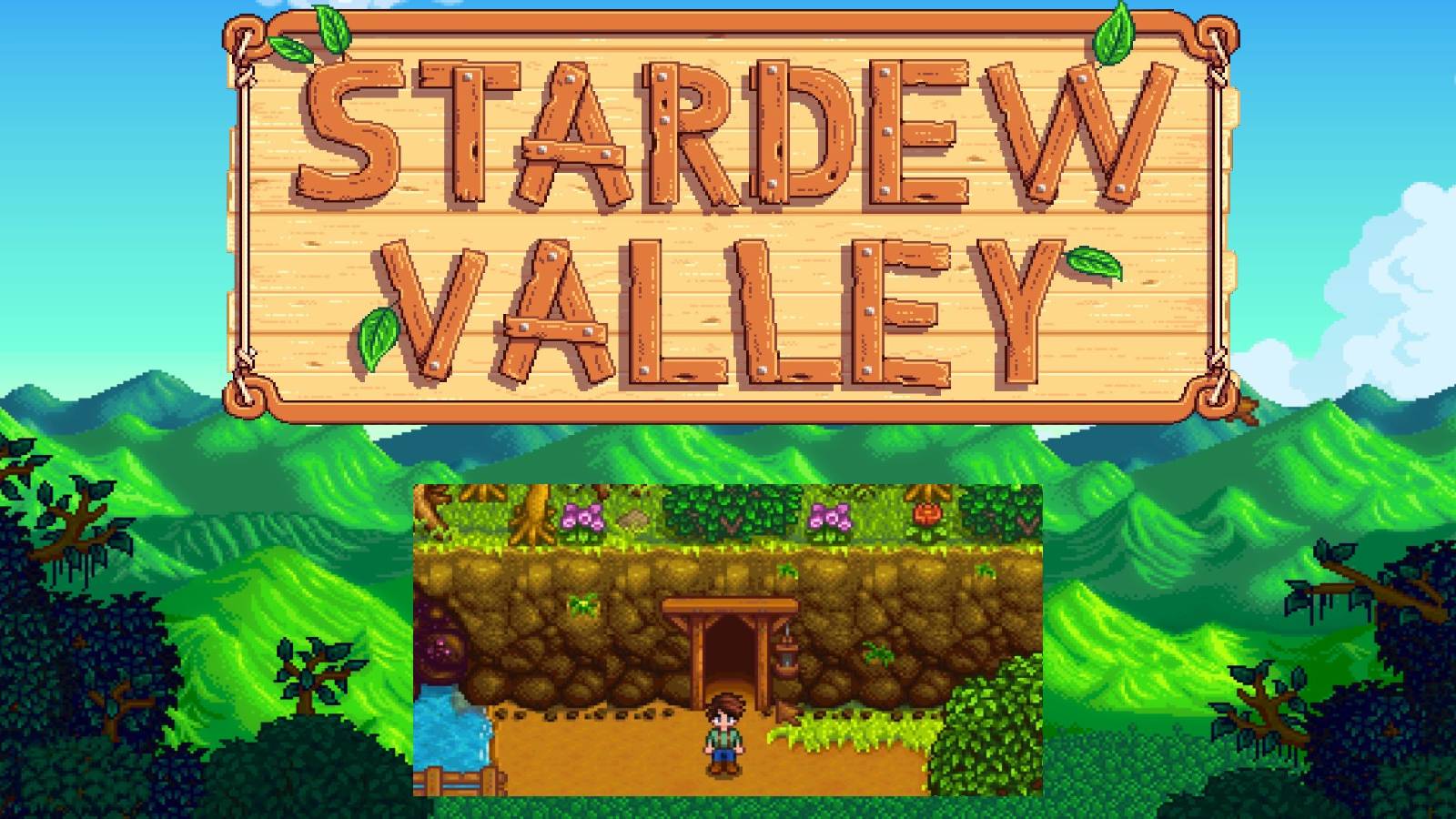 stardew valley logo and mine entrance