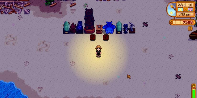 stardew valley player and gunther rewards on beach