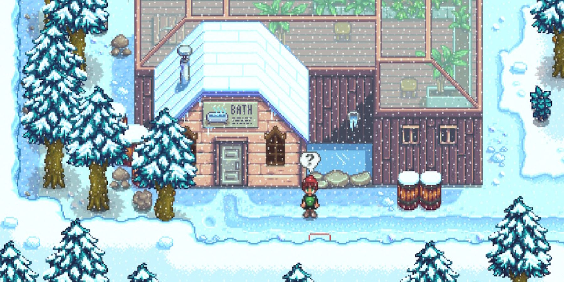 standing outside the spa in stardew valley 