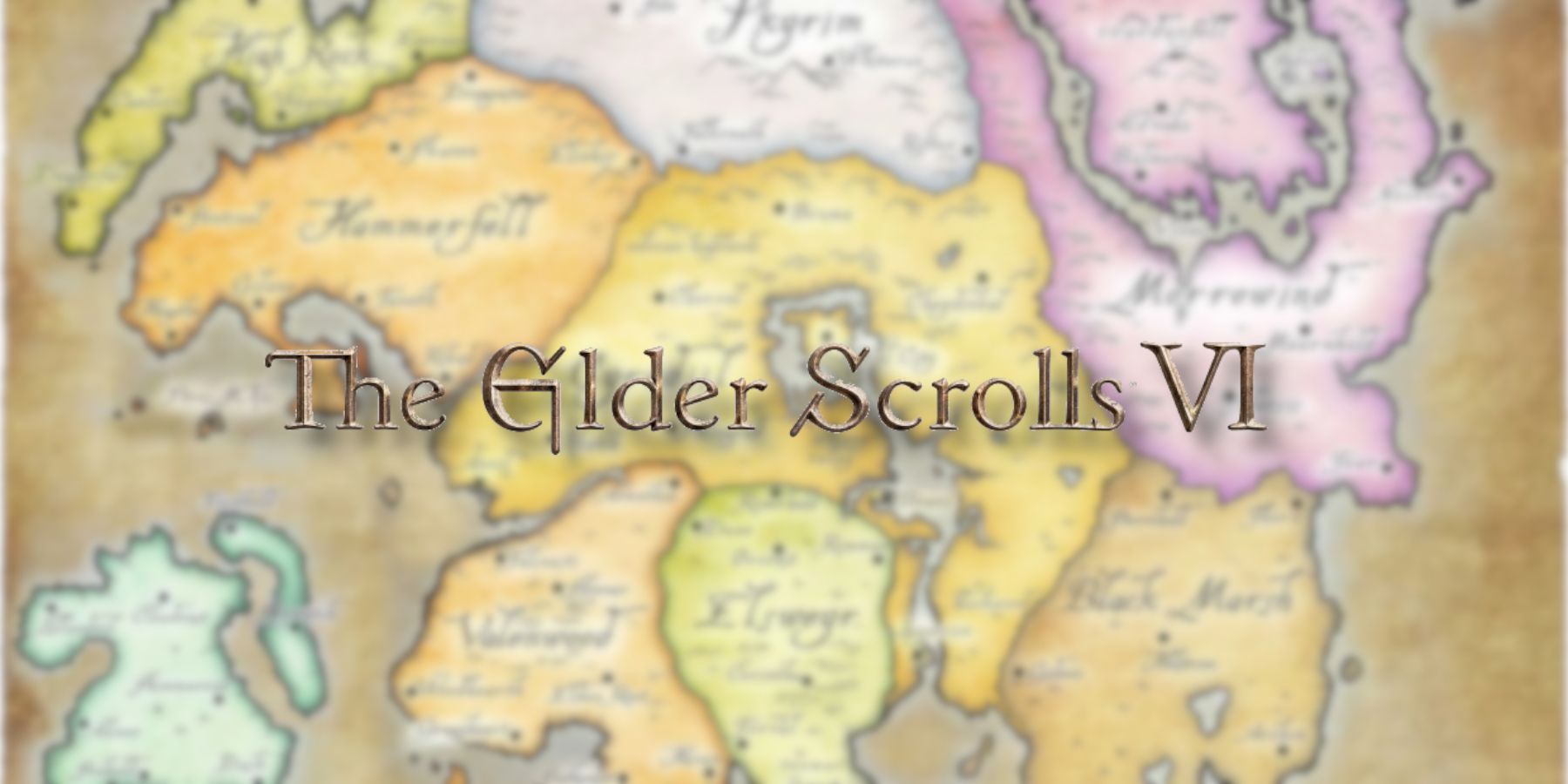 An image of the Tamriel map in the background with the Elder Scrolls 6 logo in the foreground.