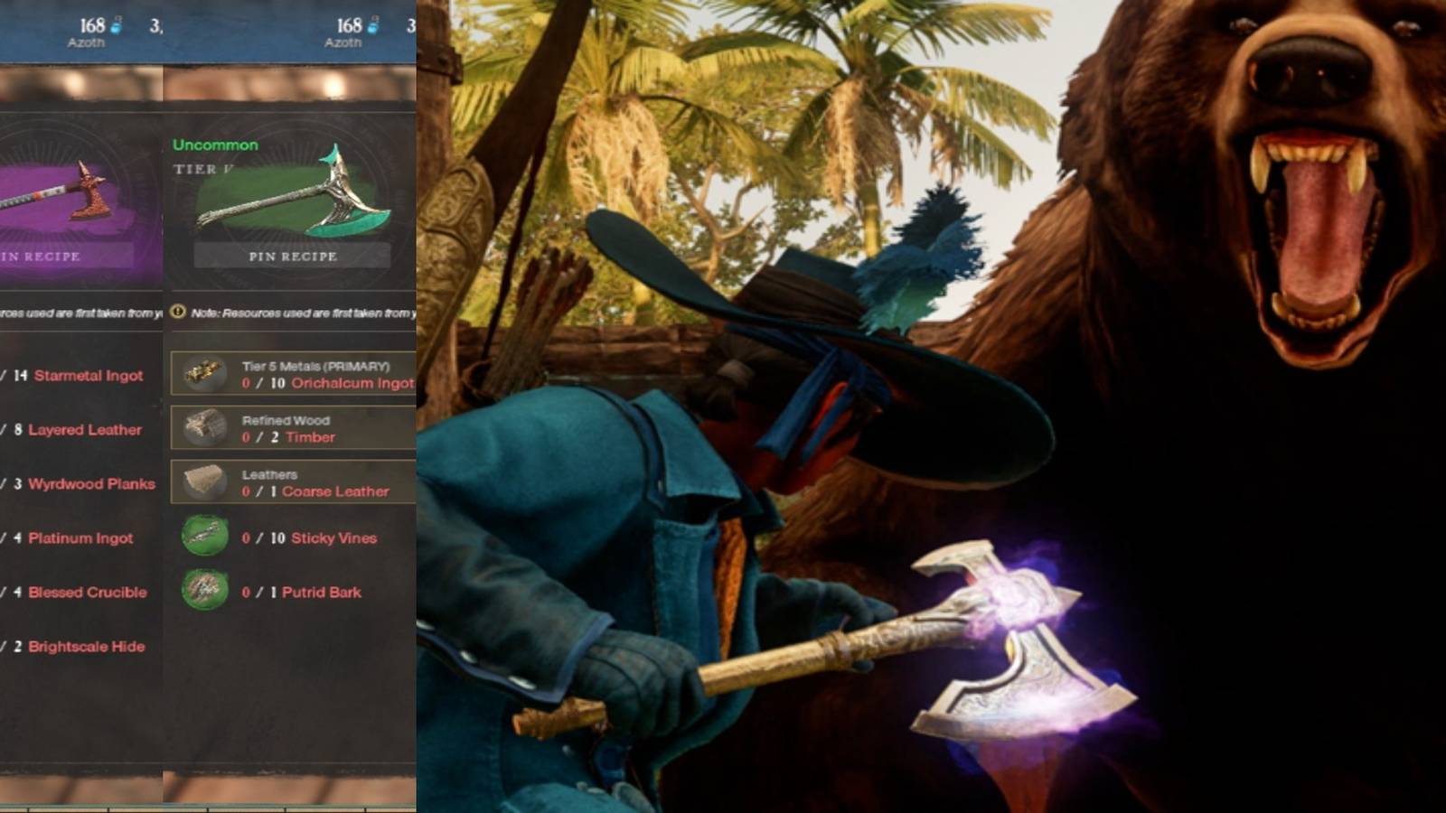  two high level hatchets fighter with hatchet facing a grizzly