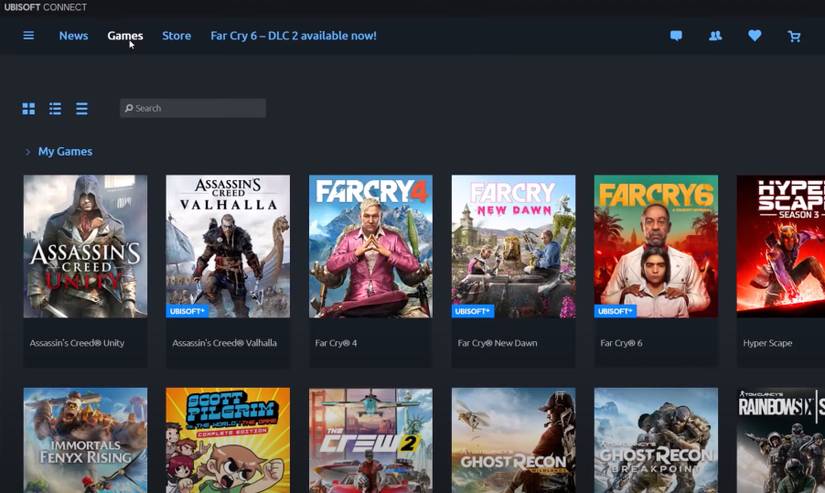 ubisoft connect games menu screen