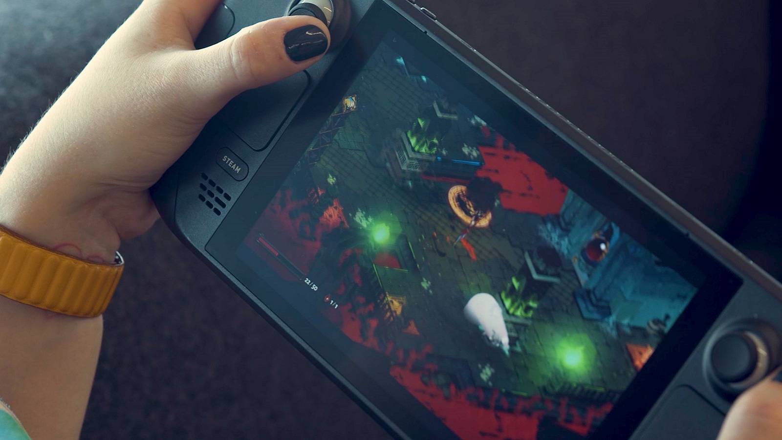 An image of a pair of hands holding a Steam Deck.