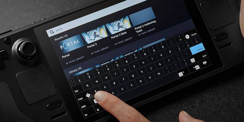 Image of someone pressing a touch keyboard on the Steam Deck's screen.