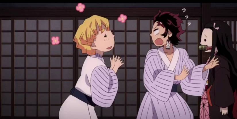 zenitsu meets nezuko in demon slayer