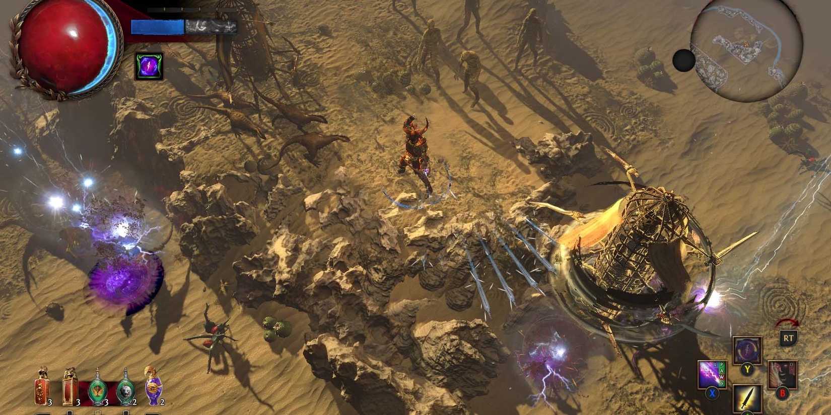 A Ranger using the Lightning Arrow skill in Path of Exile.