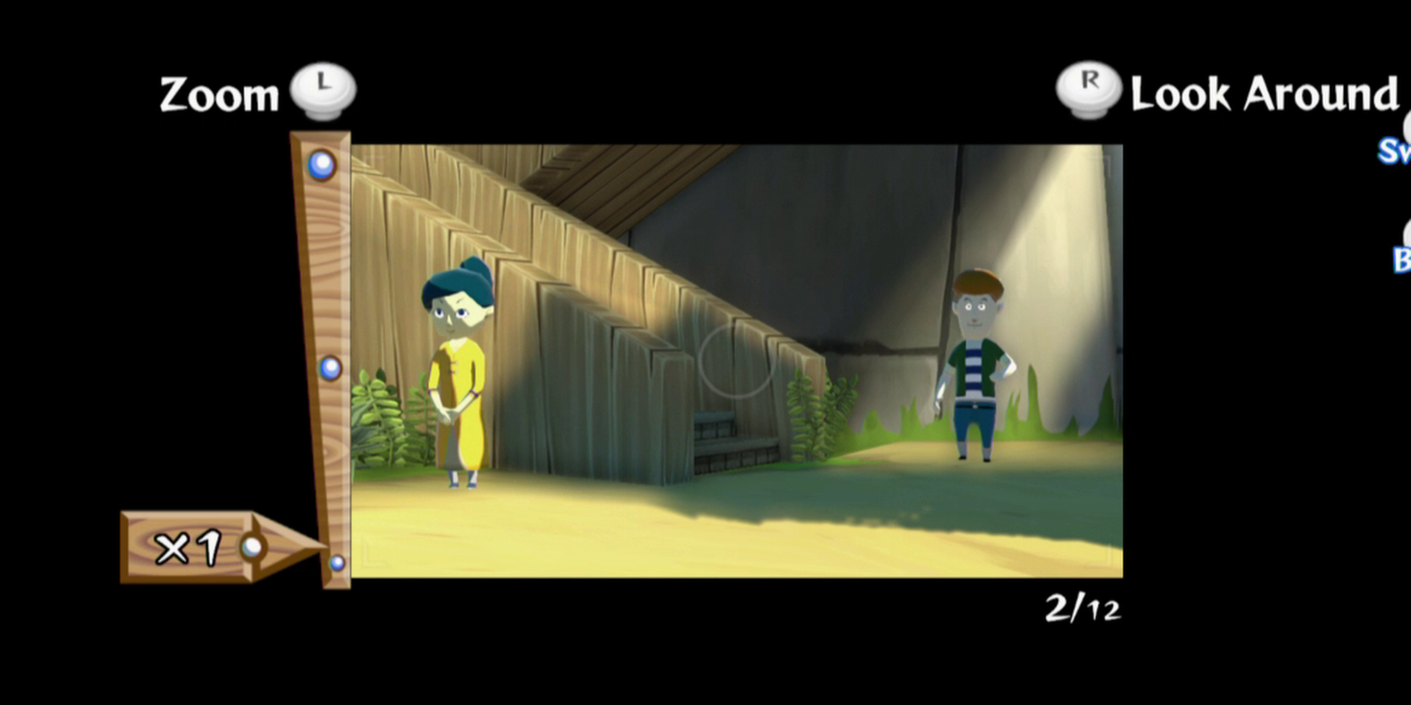 Linda and Anton stand apart from each other from the perspective of a pictograph box in Wind Waker.