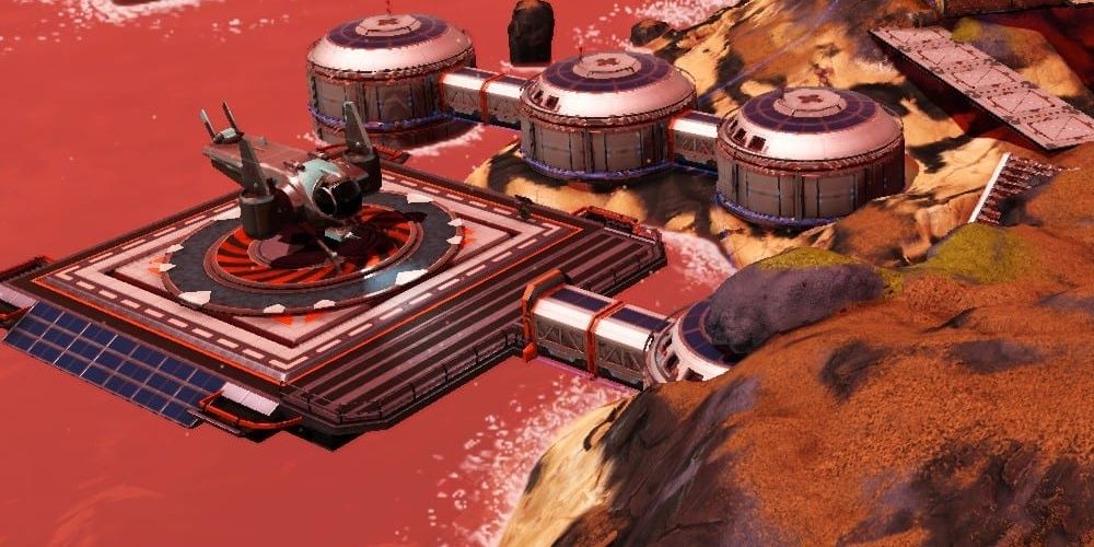 Showcase of a Base with a Landing Pad in No Man's Sky.