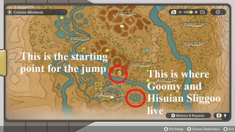 pokemon legends arceus how to get goomy hisuian sliggoo hisuian goodra early crimson mirelands holm of trials no basculegion wyrdeer jump rain evolution goodra