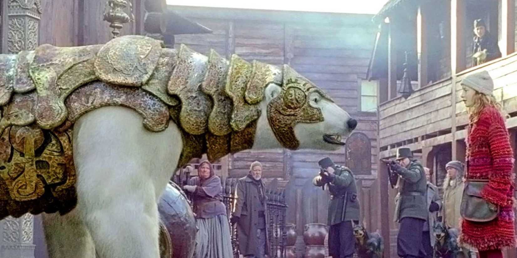 Lyra and armored polar bear in The Golden Compass