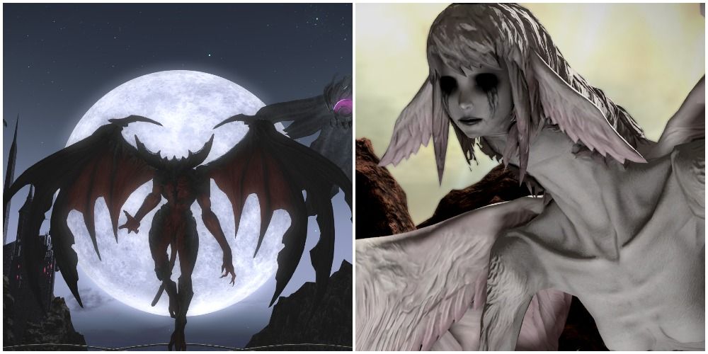 Split image of winged voidsent and sin eater.