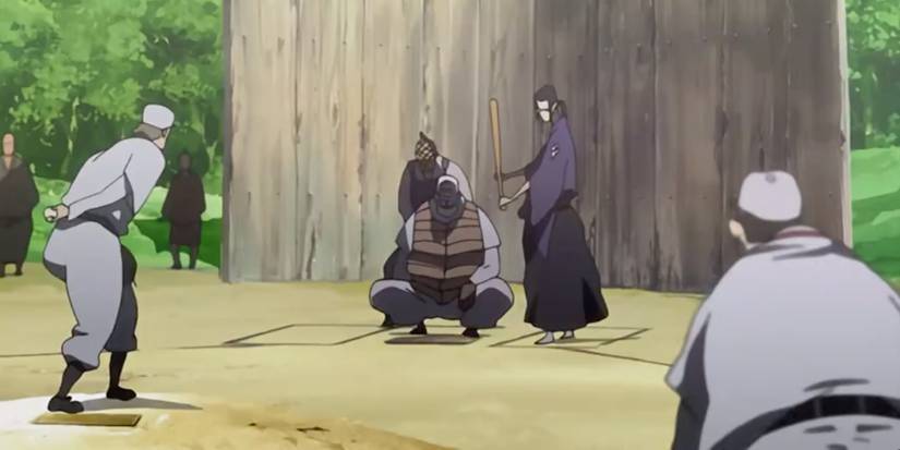 A scene featuring characters playing baseball in Samurai Champloo