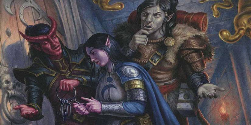 Adventurers deciding how to approach a puzzle