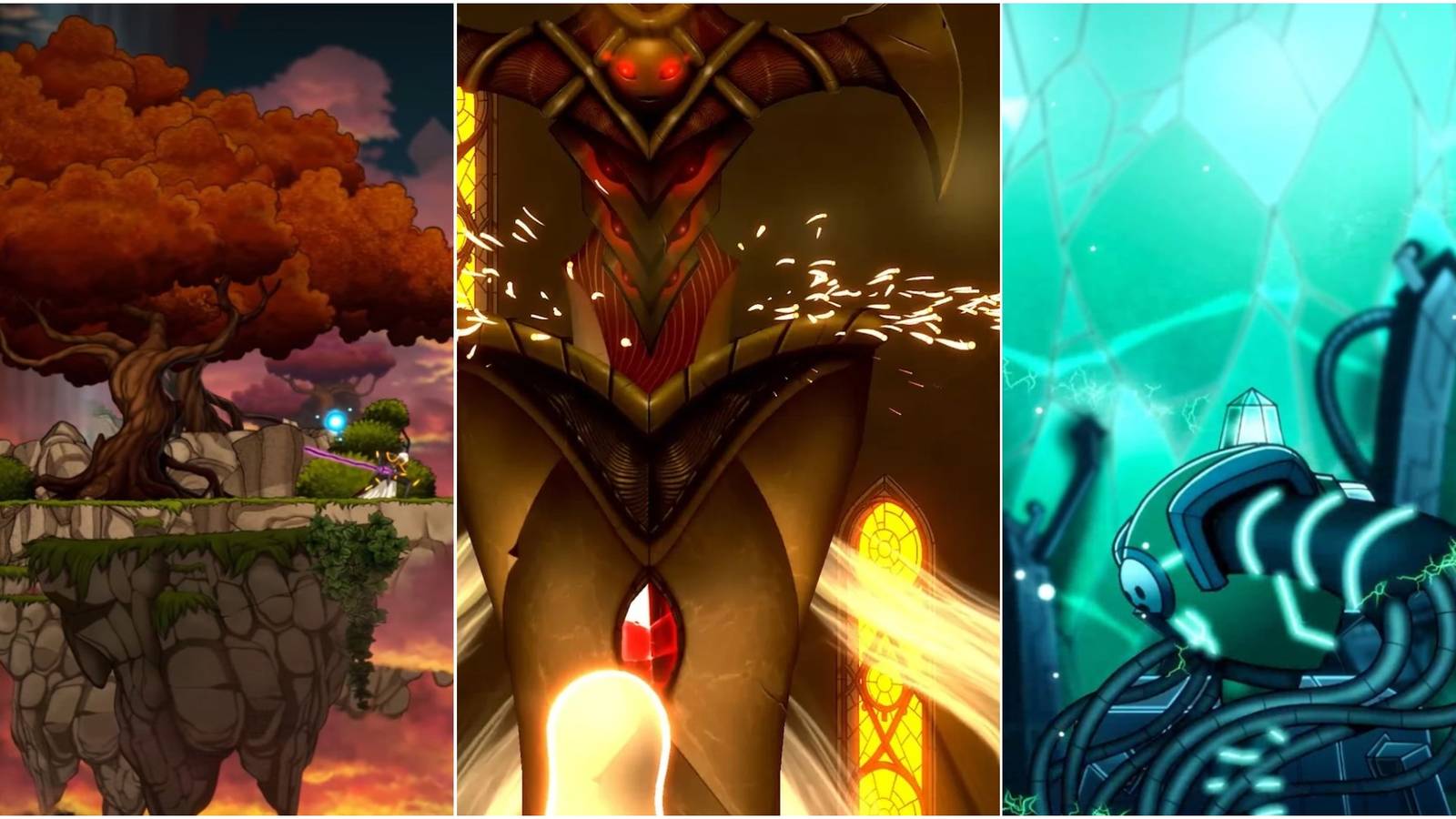 Aeterna Noctis - A joined image of a tree, a sword, and a throne.