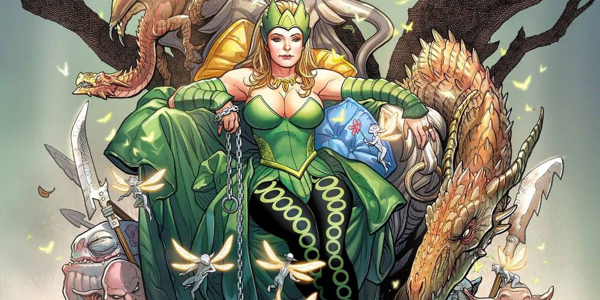 Amora the Enchantress on a throne Cropped