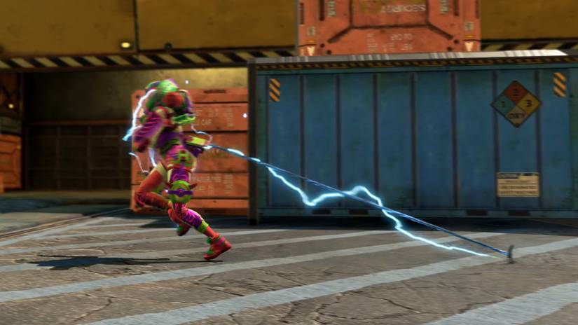 Wattson is caught in Ash's arc snare, on the map Storm Point in Apex Legends