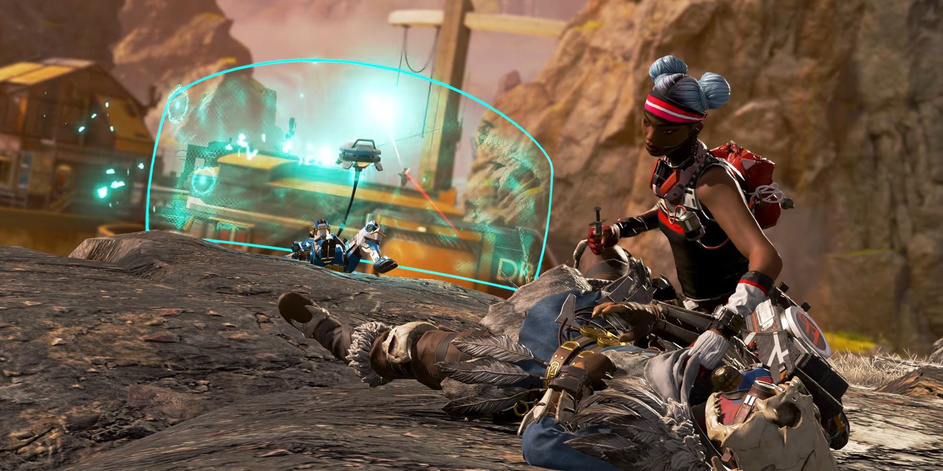 Lifeline revives Bloodhound and her drone DOC revives another in Apex Legends
