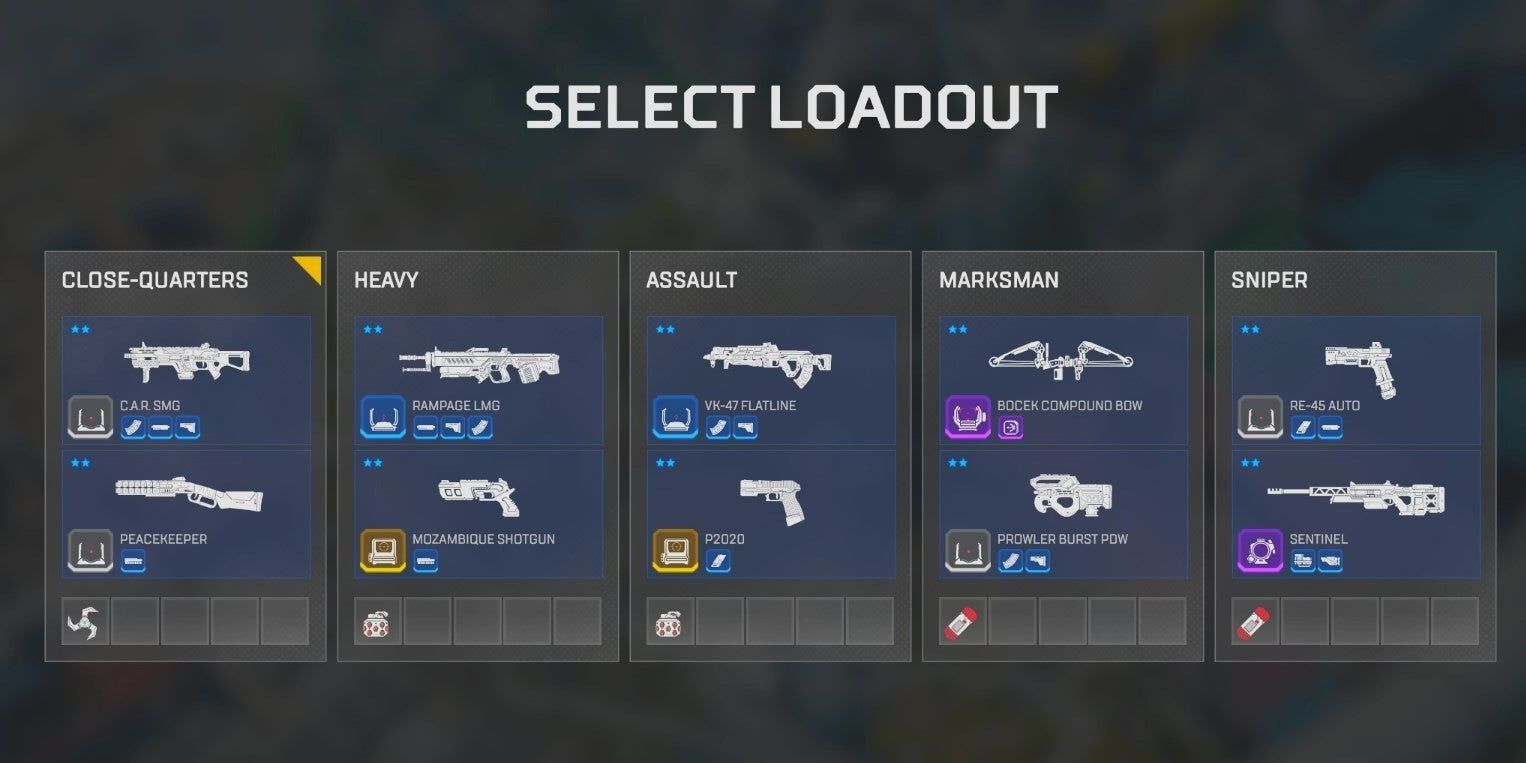 Loadout selection screen from Apex Legends' Control LTM