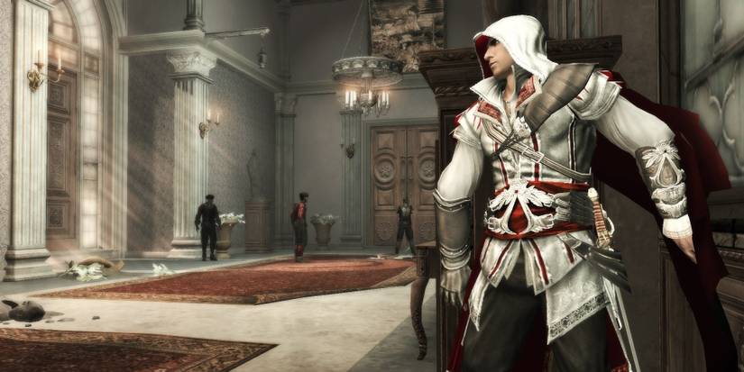 Assassin's Creed II Ezio hiding behind column from guards inside palace