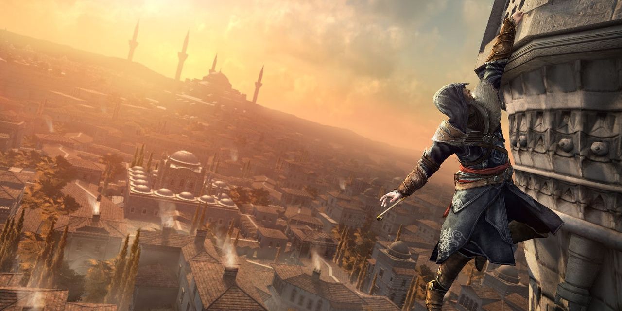Assassin's Creed Revelations Ezio using hookblade to climb tower in Constantinople