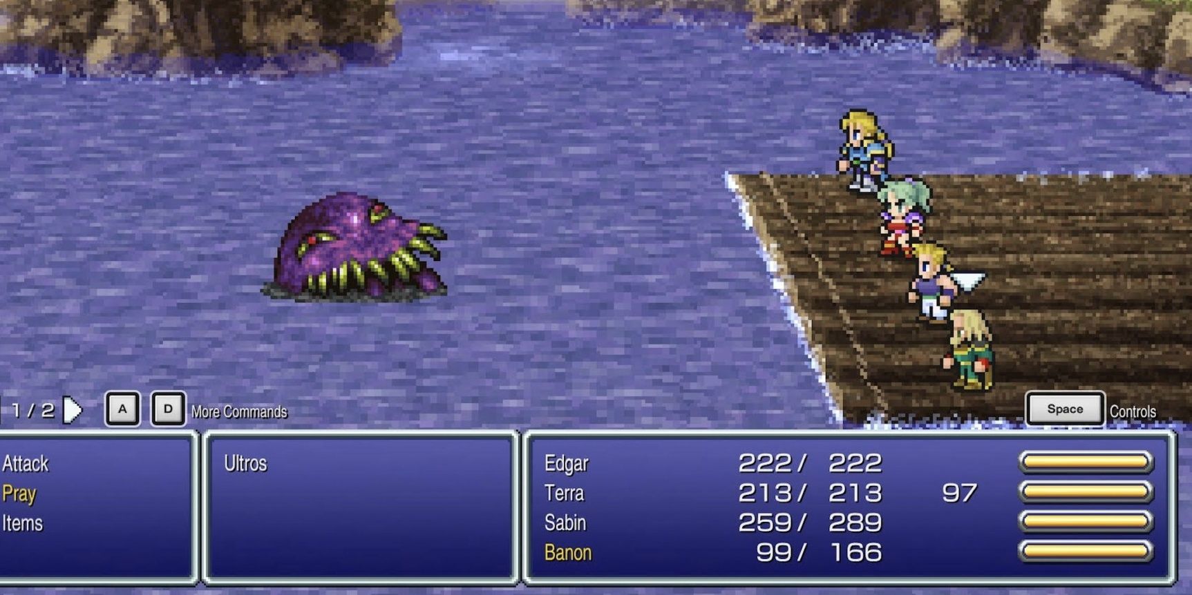 Battling Ultros in Final Fantasy 6 Pixel Remaster