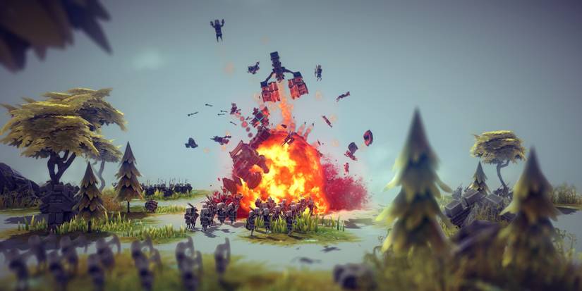 Besiege - A very large explosion in the trees.