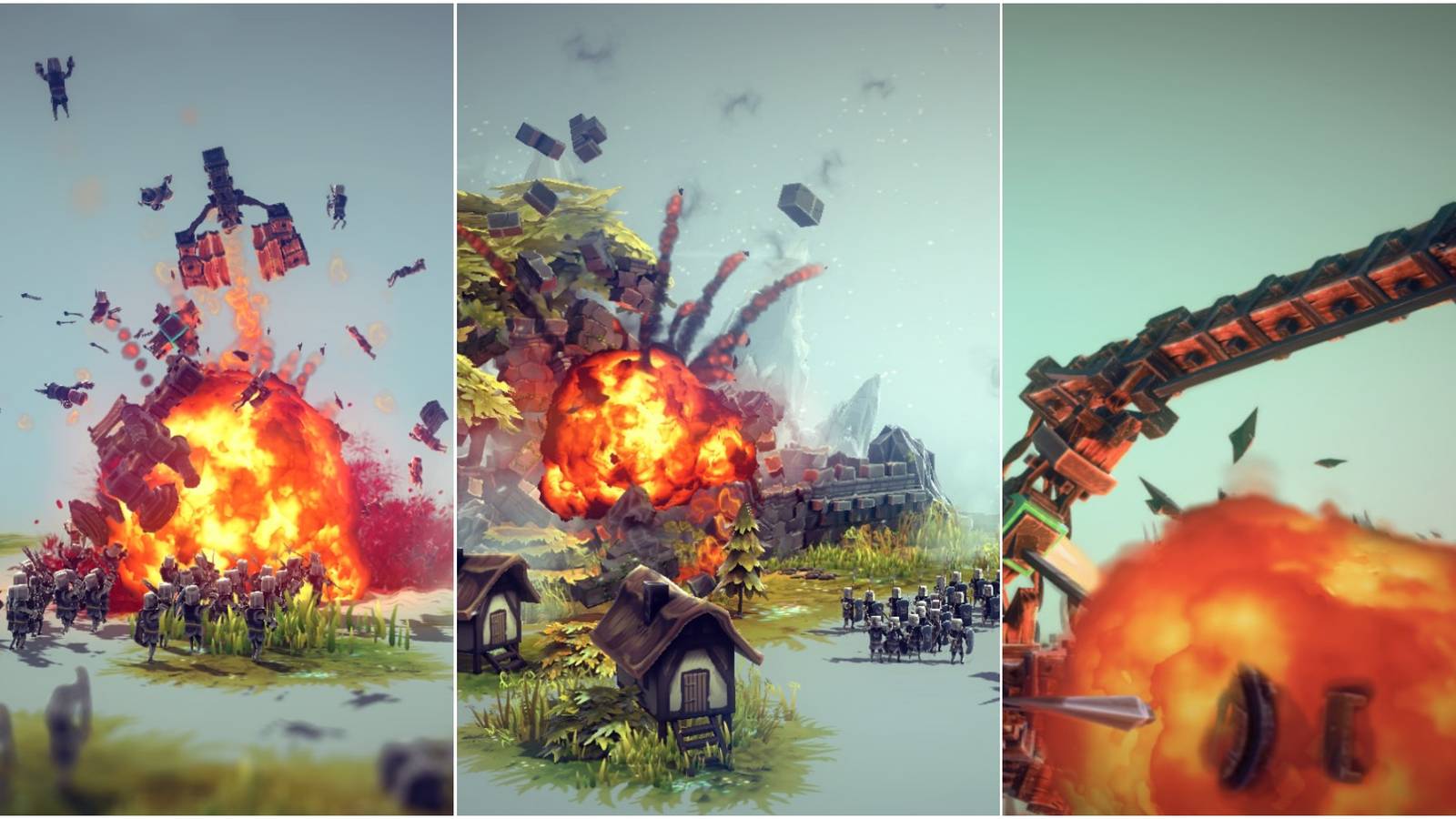 Besiege - A joined image of three explosions.