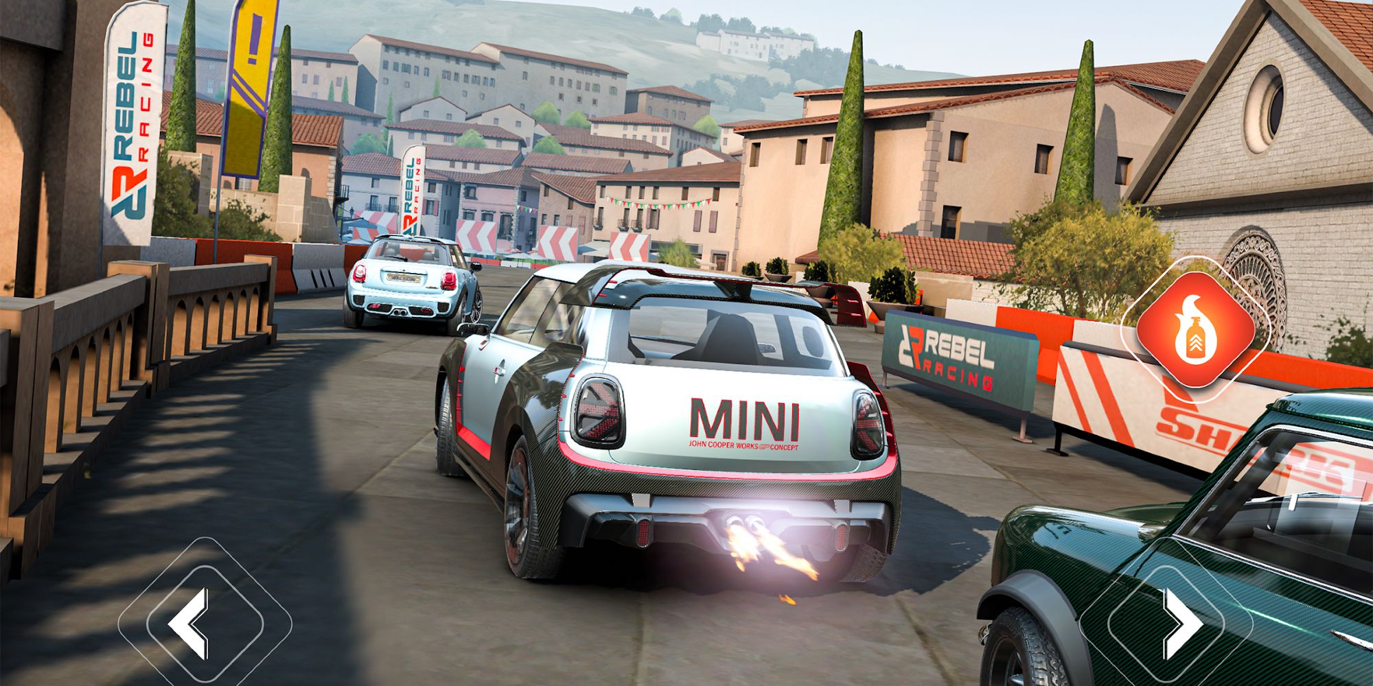 Best Racing Games on Mobile - Rebel Racing - Player overtakes car in a crowded street