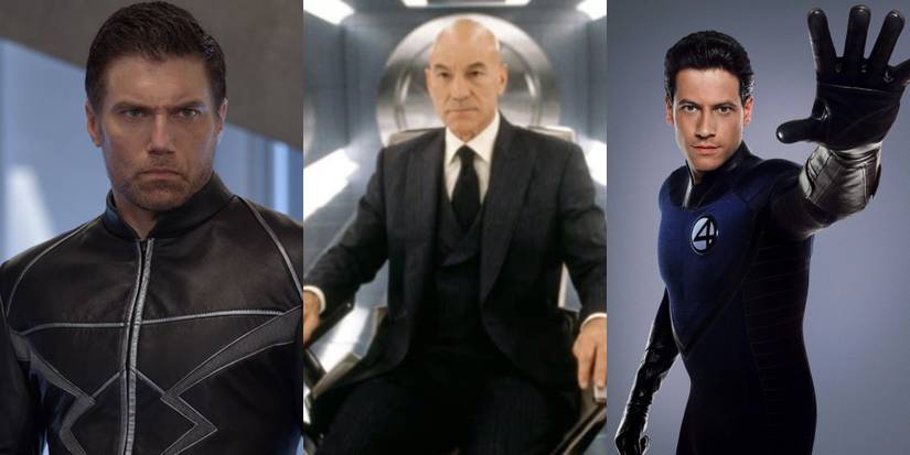A split image depicts Marvel characters Black Bolt, Professor X, and Mister Fantastic in live action roles