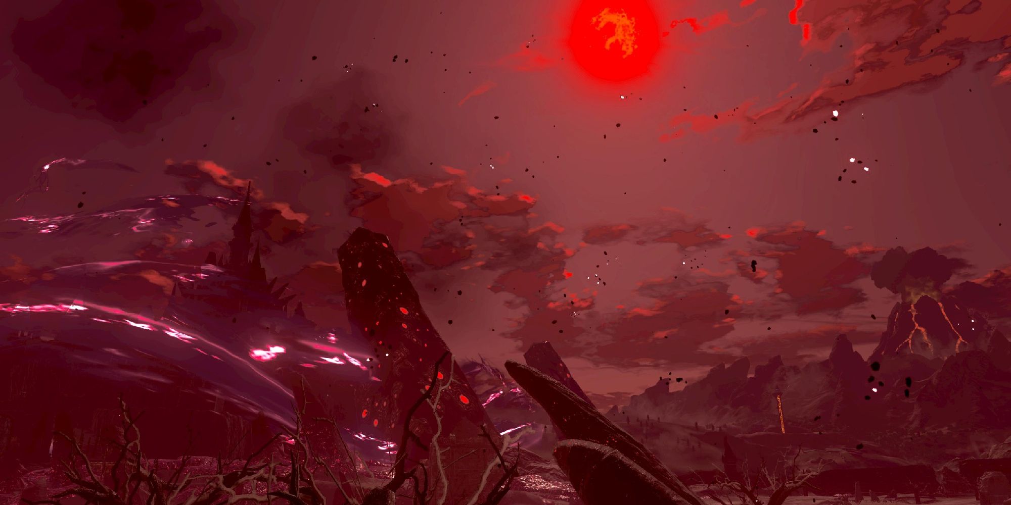 Blood Moon as it appears in Breath of the Wild, changing Hyrule's aesthetic