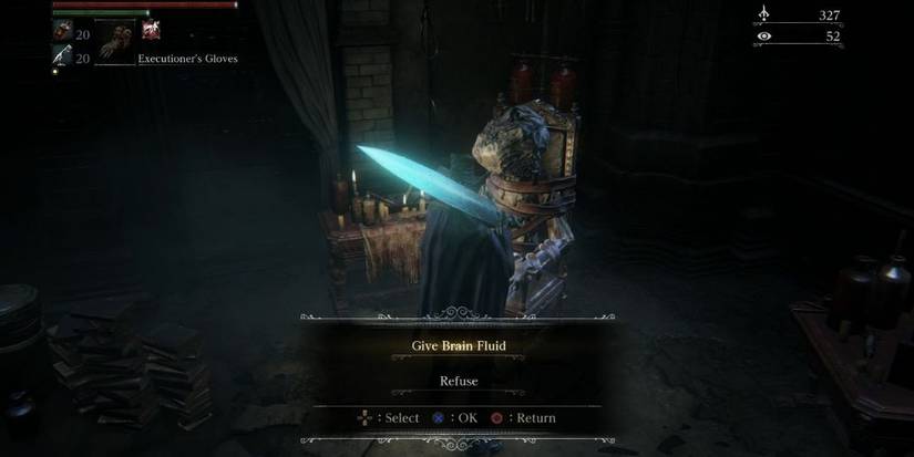 Bloodborne Giving the Brain Fluid to Adeline on the first floor of the Research Hall