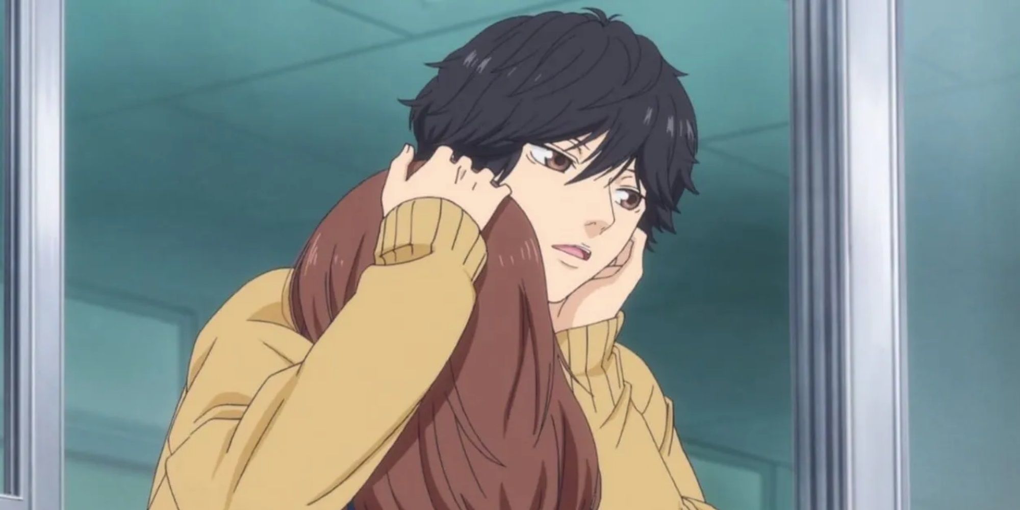 Blue Spring Ride - Two characters embracing.