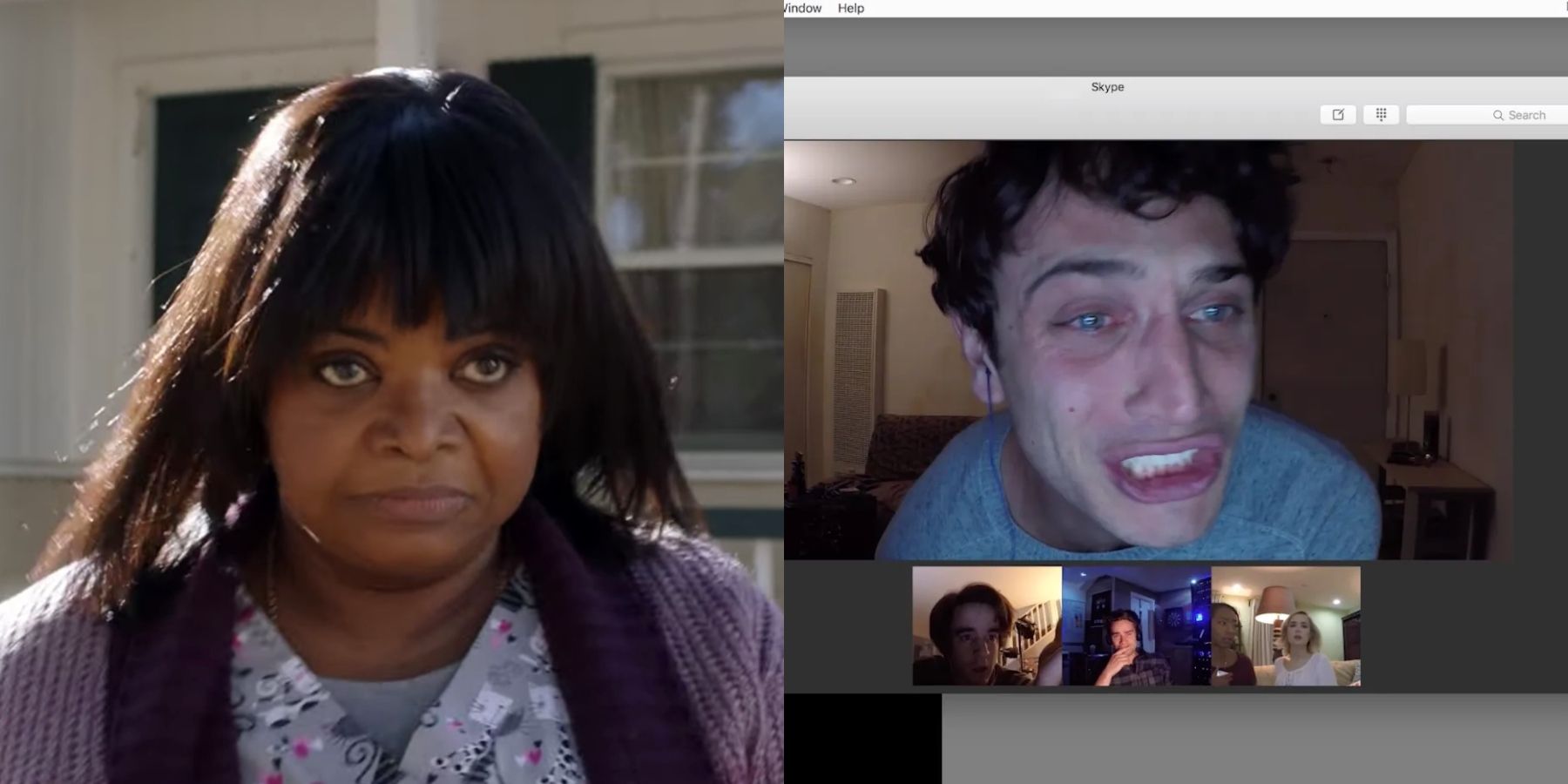 Split image of Octavia Spencer in Ma and Colin Woodell in Unfriended: Dark Web