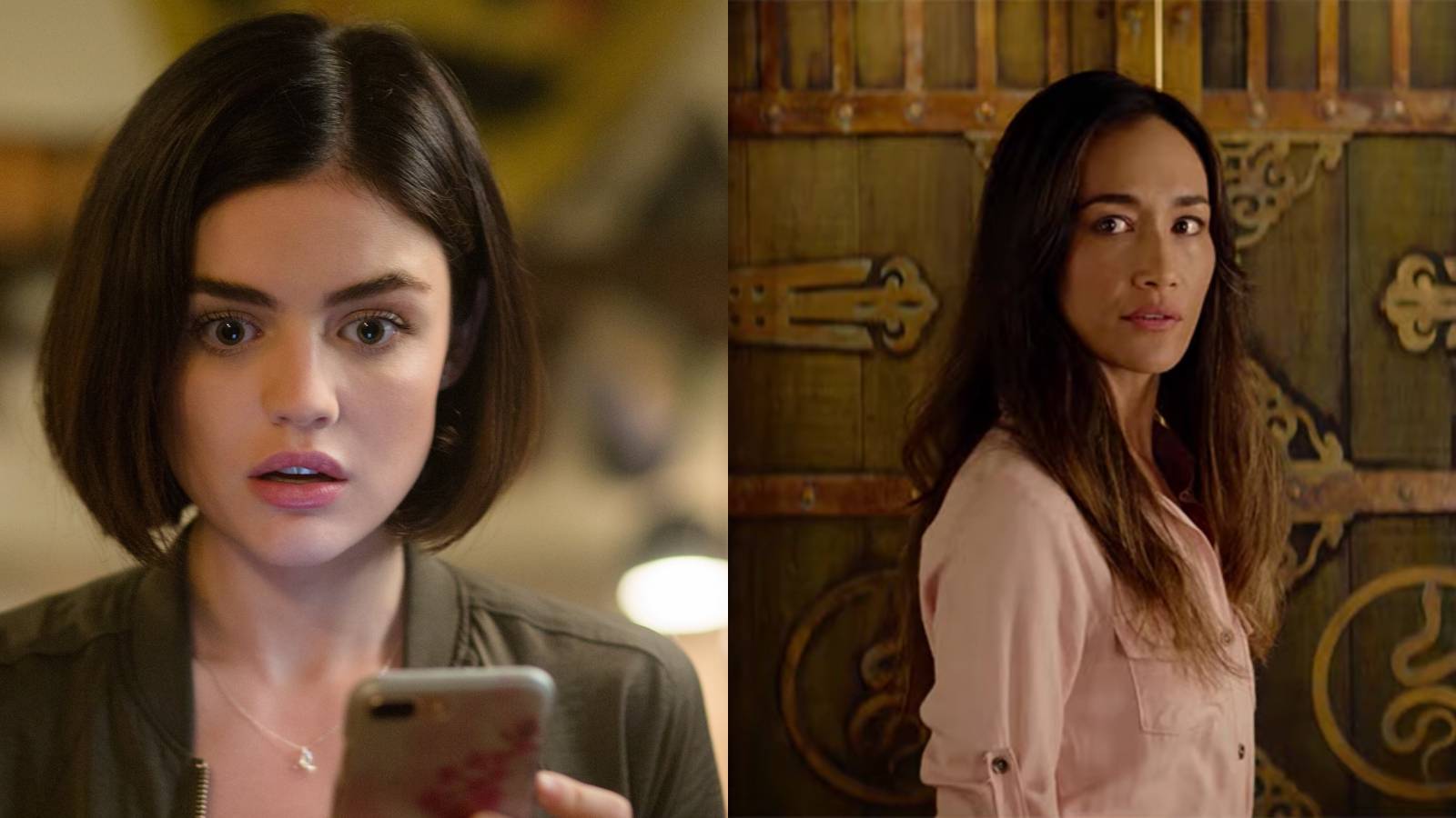 Split image of Lucy Hale in Truth Or Dare and Maggie Q in Fantasy Island