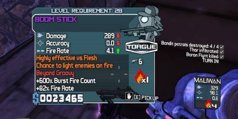 Weapon menu for the "Boom Stick" in Borderlands 1