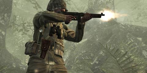 A soldier firing a rifle in Call of Duty World at War